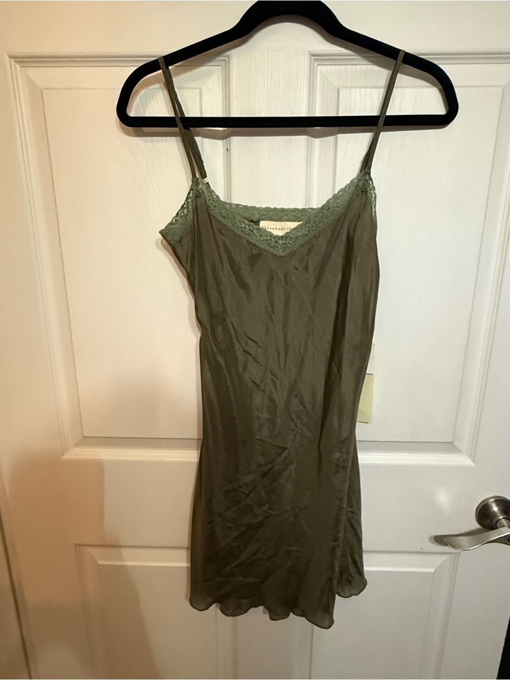 Johnny Was 4 Love and Liberty Silk Olive Lace-Trim Slip Dress